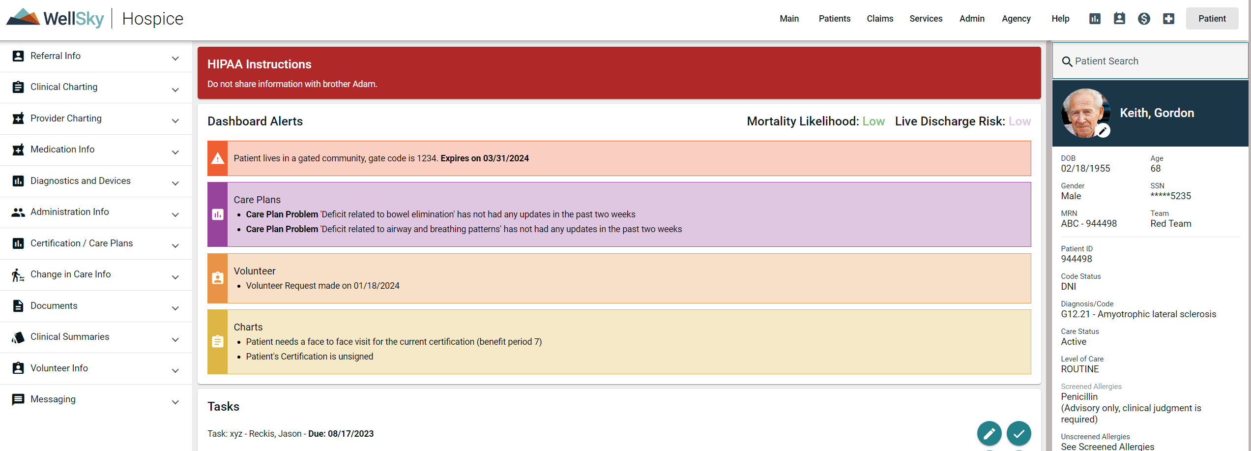 screenshot of WellSky Hospice & Palliative